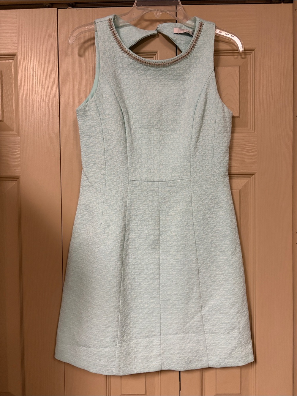 FRNCH Mint Sheath Dress with Beaded Neckline